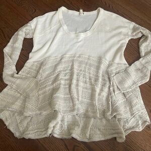 Free People ivory waffle knit long sleeve flowy shirt sz xs
